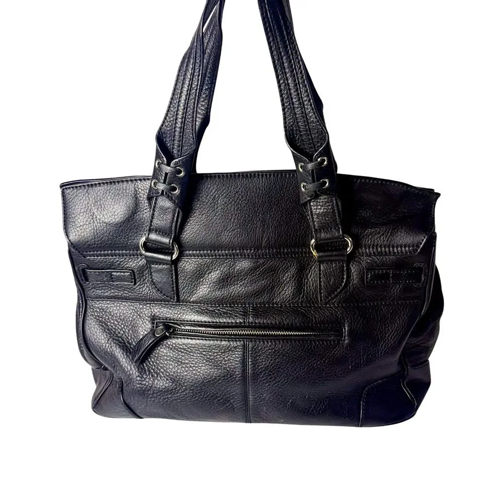 Donald J Pliner Couture Black Grained Leather Shoulder Bag Purse Lock & Key NEW